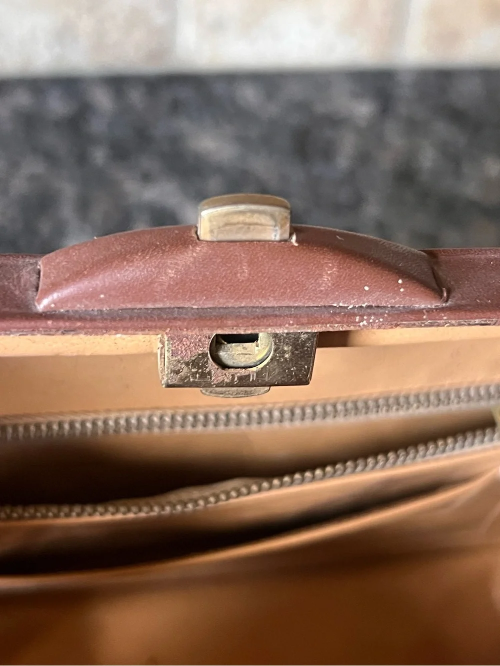 Vintage French Brown Leather| Made in France Top Handle Handbag | 1950s 1960s